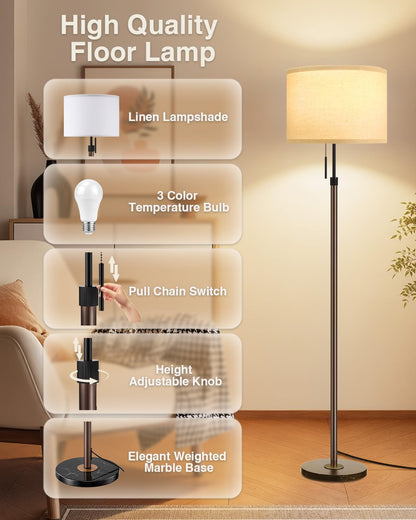 Ambimall Lámpara de pie moderna de altura ajustable, marrón y negro...