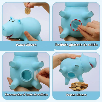 PHOCAS - Hucha de cerdo azul, caja de dinero de plástico para ahorr...
