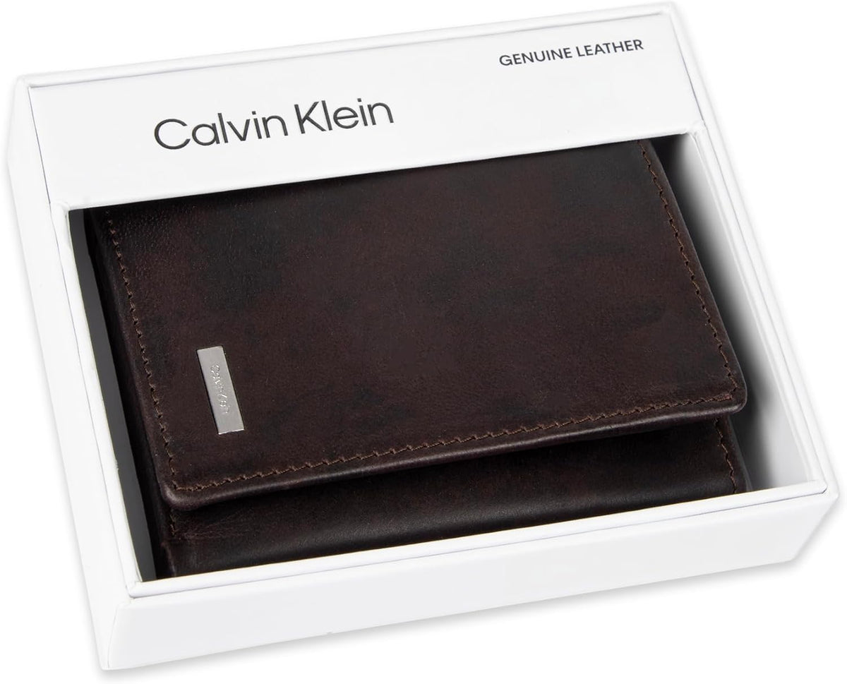 Cartera trifold de cuero con bloqueo RFID para hombre de Calvin Klein
