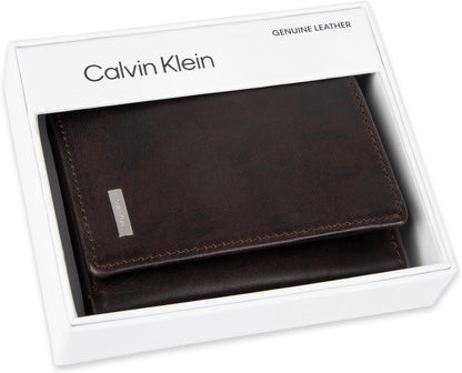 Cartera trifold de cuero con bloqueo RFID para hombre de Calvin Klein