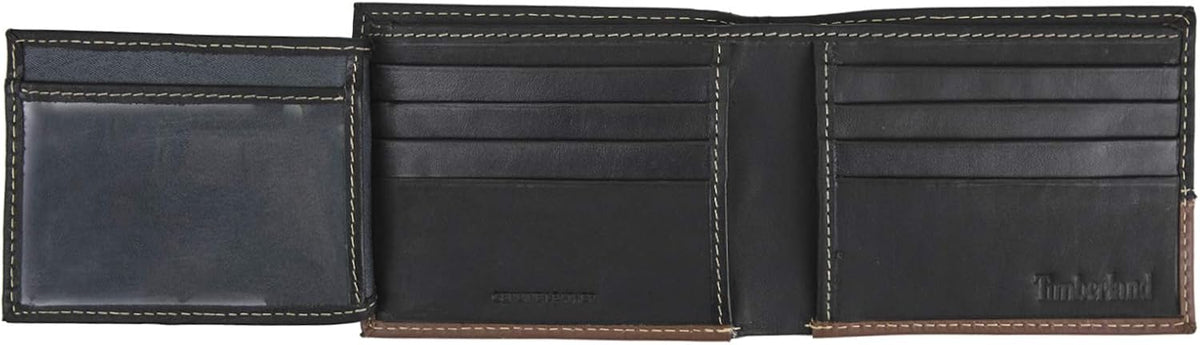 Timberland Billetera plegable de cuero para hombre, color negro\/co...