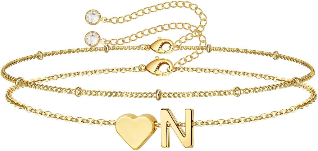 M MOOHAM Pulseras de oro con inicial de corazón para mujer, pulsera...