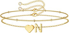 M MOOHAM Pulseras de oro con inicial de corazón para mujer, pulsera...
