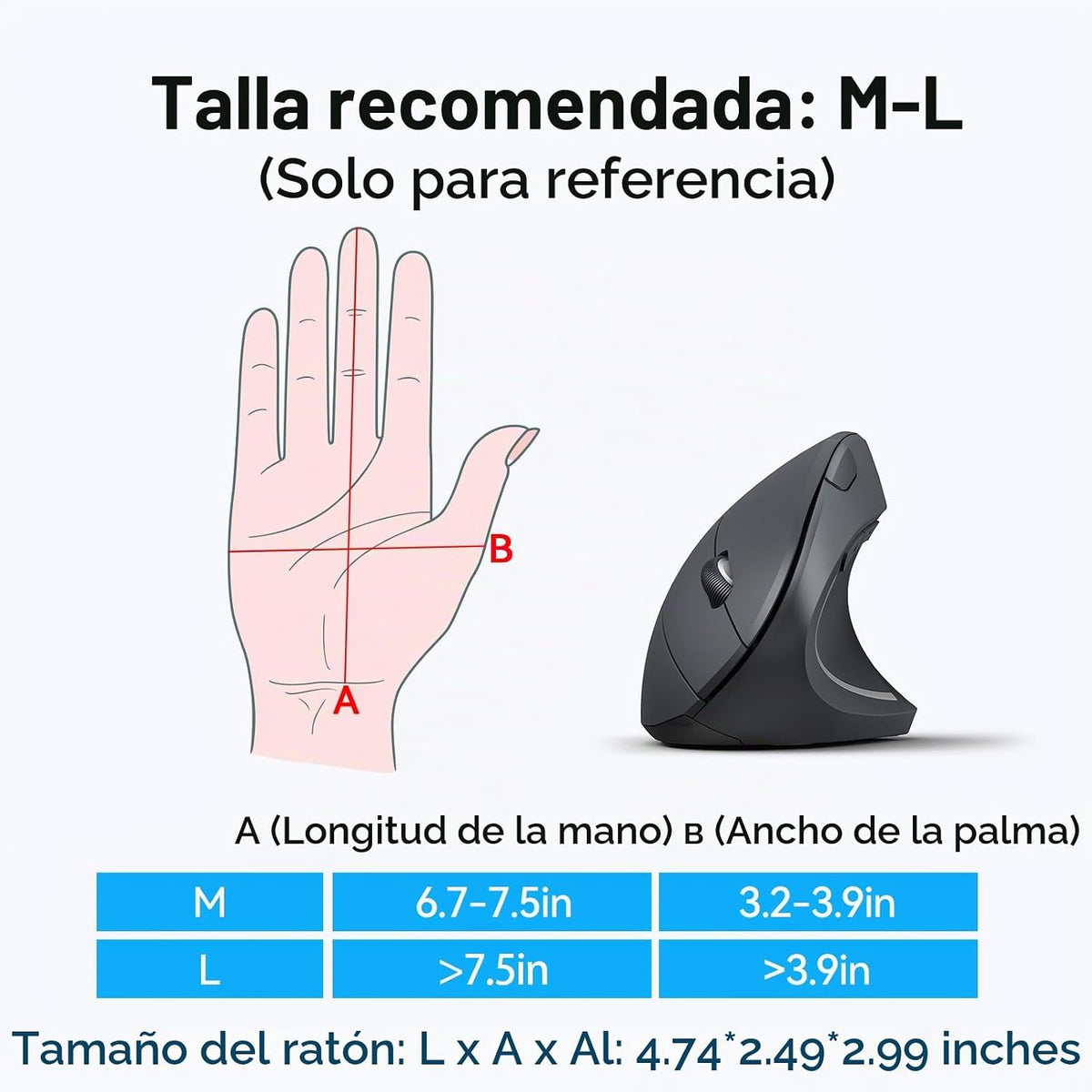 Ratón ergonómico TECKNET, 4800 DPI inalámbrico Bluetooth vertical,...