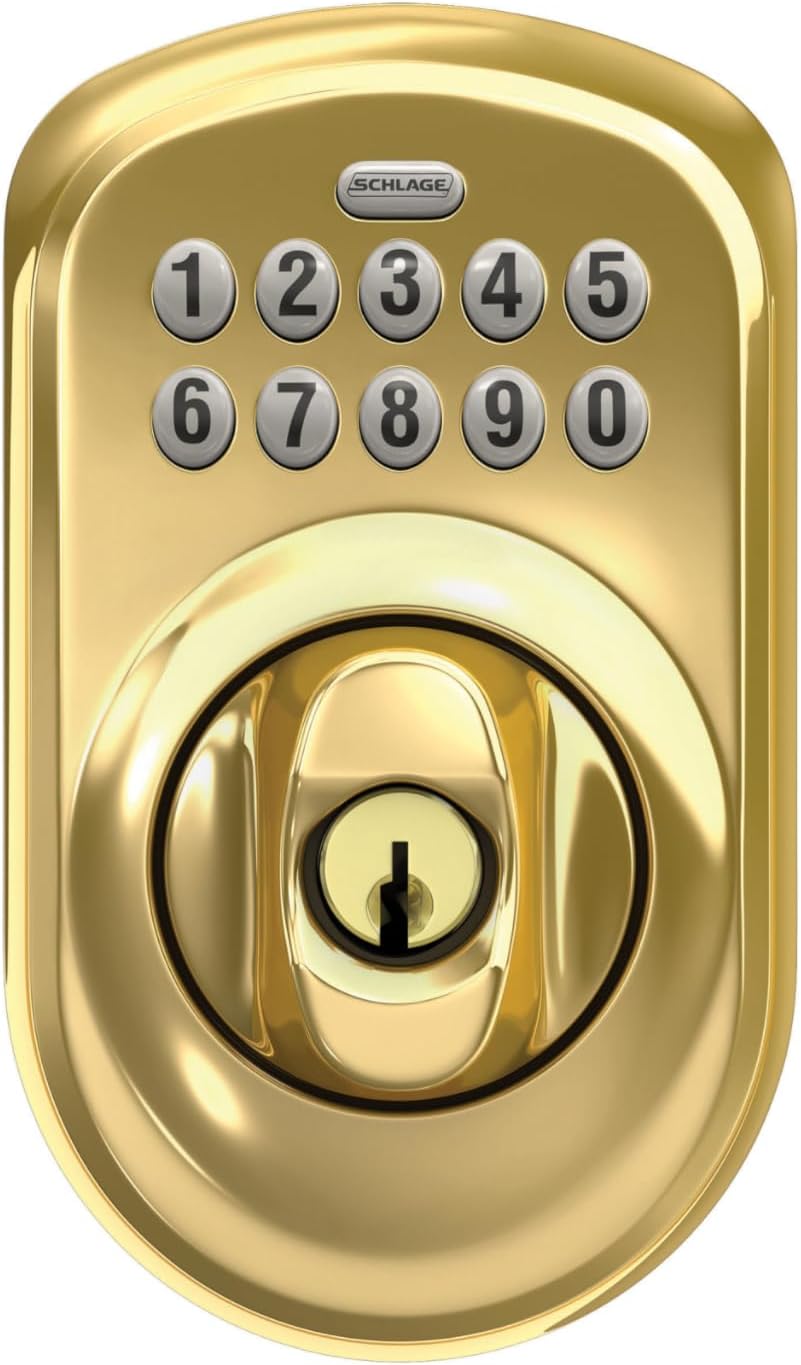 Schlage - Cerradura electrónica para teclado, borde Plymouth, latón...