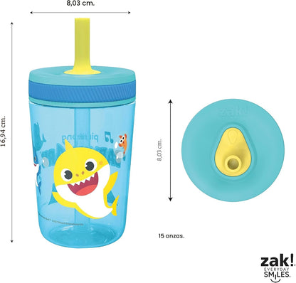 Zak Designs - Juego de vasos Baby Shark Kelso de 15 onzas, tapa de...