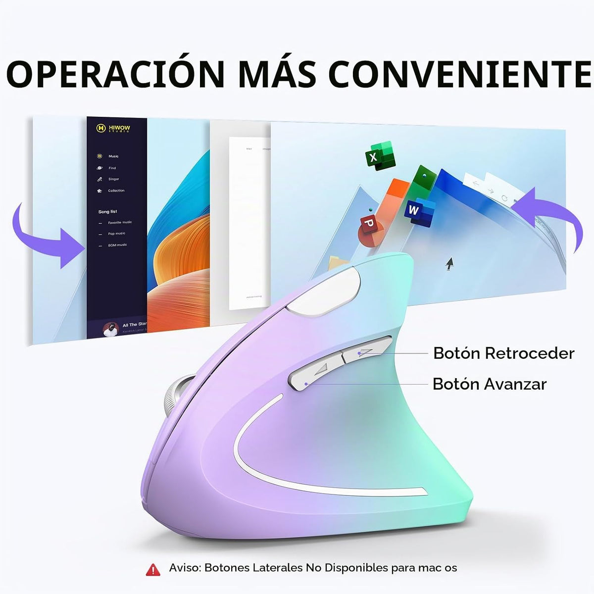 TECKNET Ratón ergonómico, 4800 DPI inalámbrico Bluetooth vertical,...
