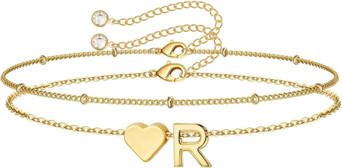 M MOOHAM Pulseras de oro con inicial de corazón para mujer, pulsera...