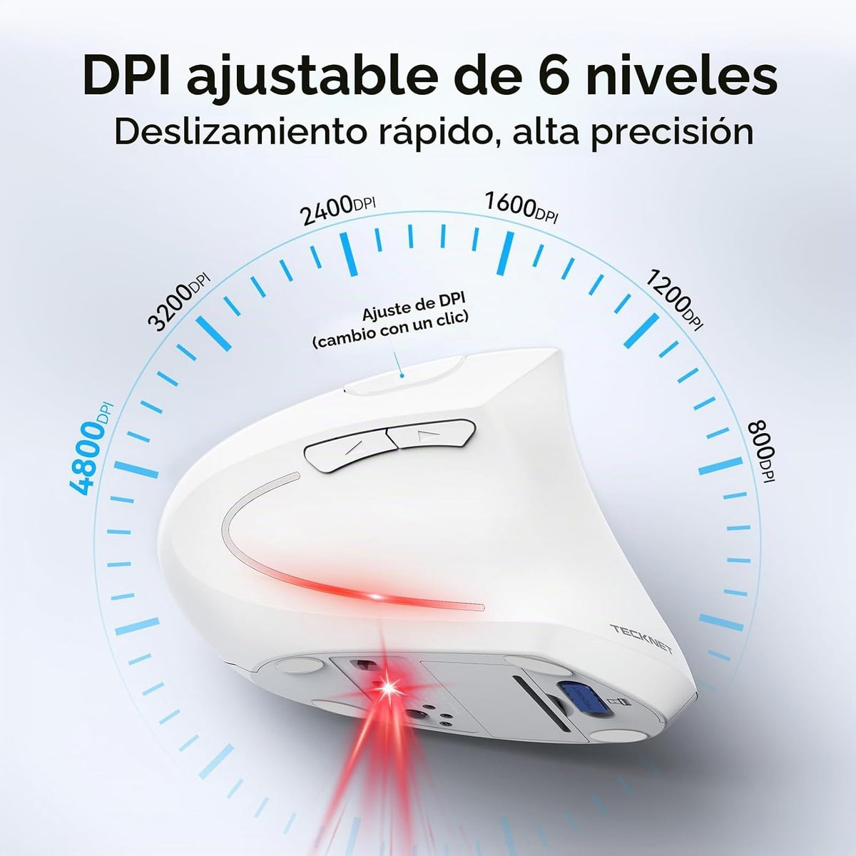 Ratón ergonómico TECKNET, 4800 DPI inalámbrico Bluetooth vertical,...