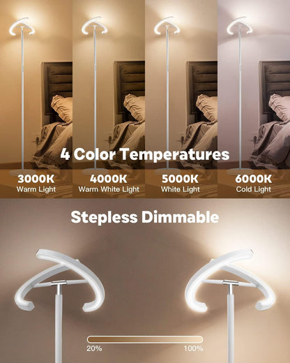 SIBRILLE Lámpara de pie blanca, lámpara de pie ajustable sin escalo...