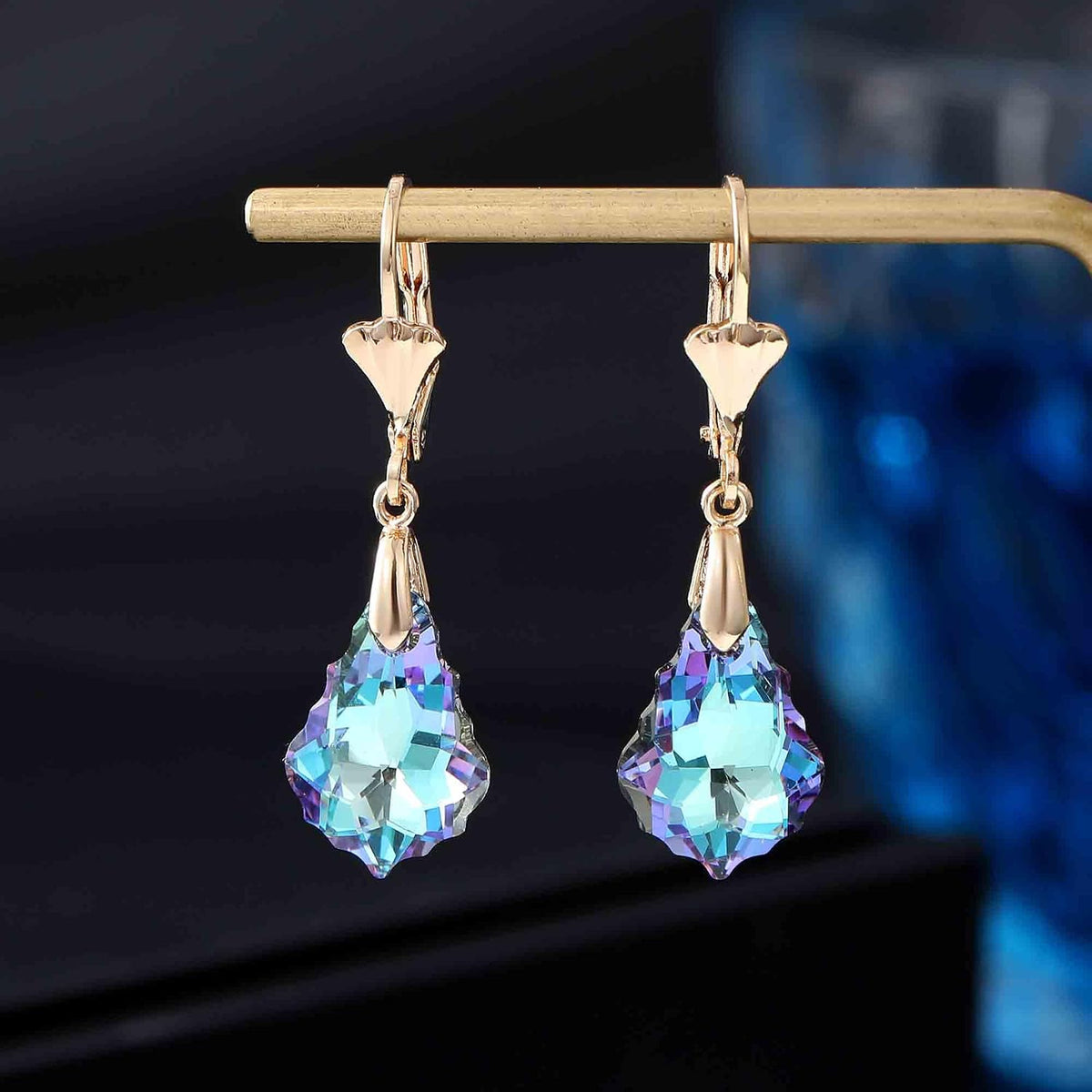 Aretes de cristal austriaco barroco con cierre de palanca para muje...