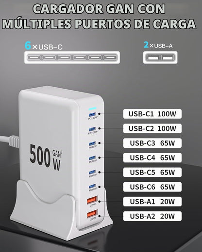 GaN3 - Bloque de carga USB C de 500 W, bloque de carga rápida de 8...