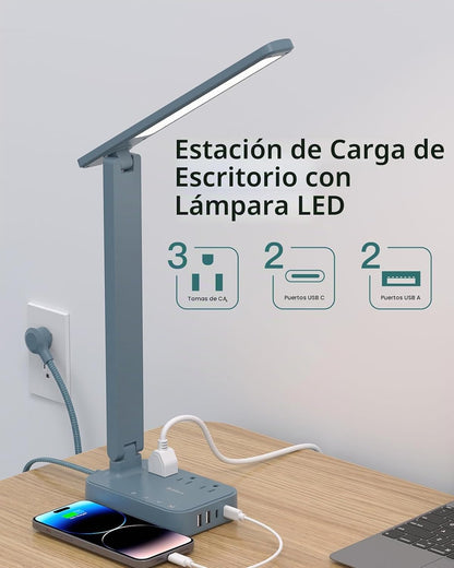 Addtam Lámpara LED de escritorio, tira de alimentación con 3 tomas,...
