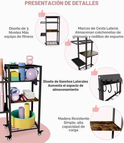 Estante de almacenamiento para esterilla de yoga Ardier con ruedas,...