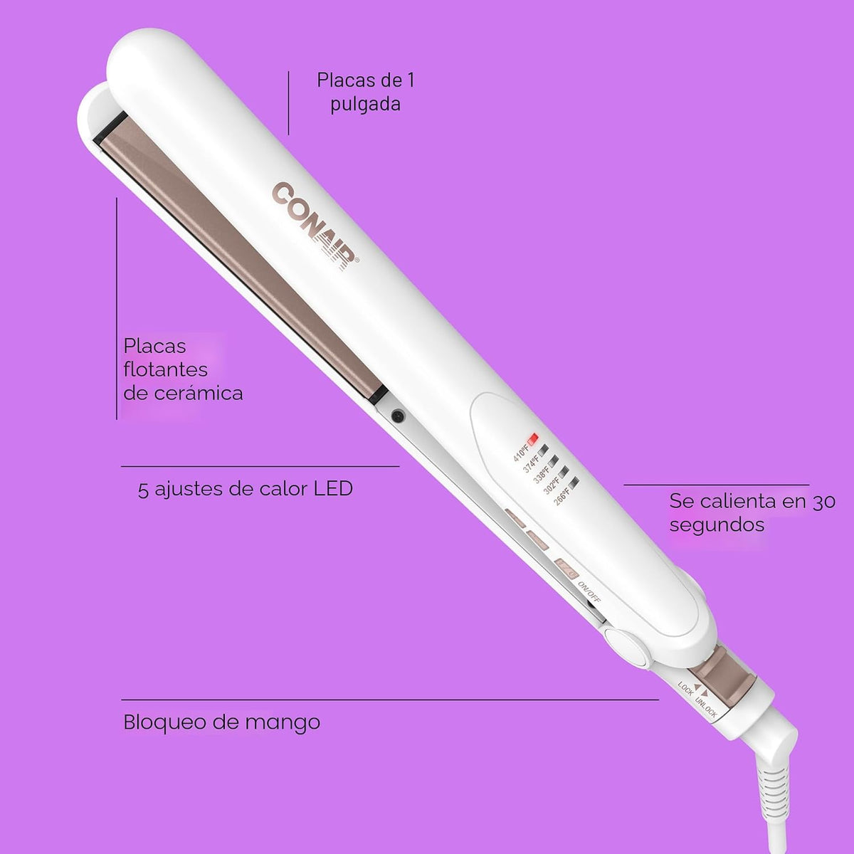 Plancha de pelo Conair, doble cerámica, placas extralargas de 1" |...