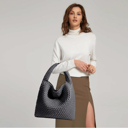 Bolso de mano de mujer con asa superior de cuero vegano tejido a ma...