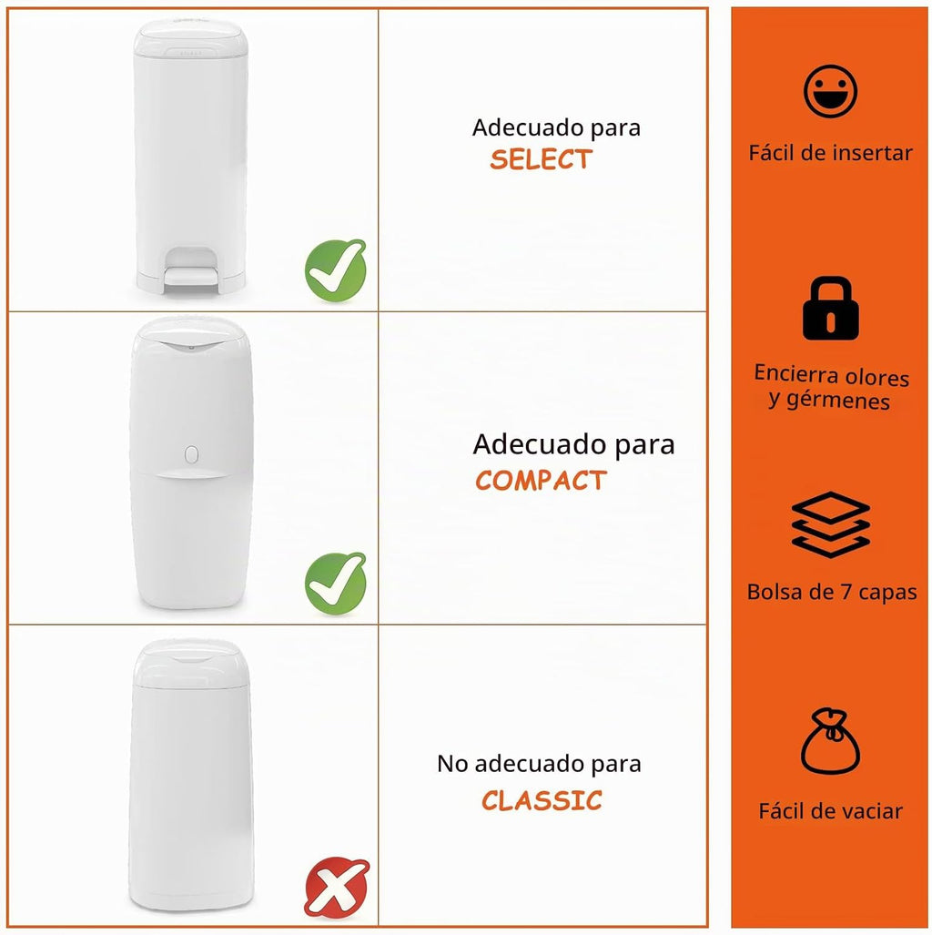 Bolsas de eliminación cuadradas jumbo compatibles con cubos compact...