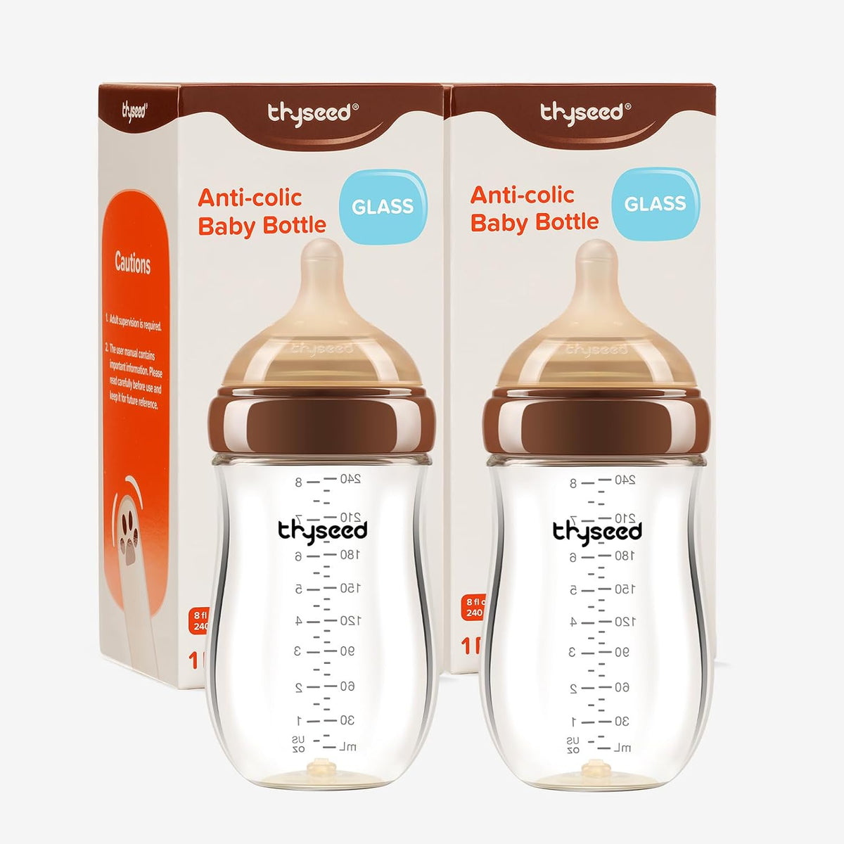 Thyseed Biberón de vidrio anticólico para bebés amamantados, alimen...