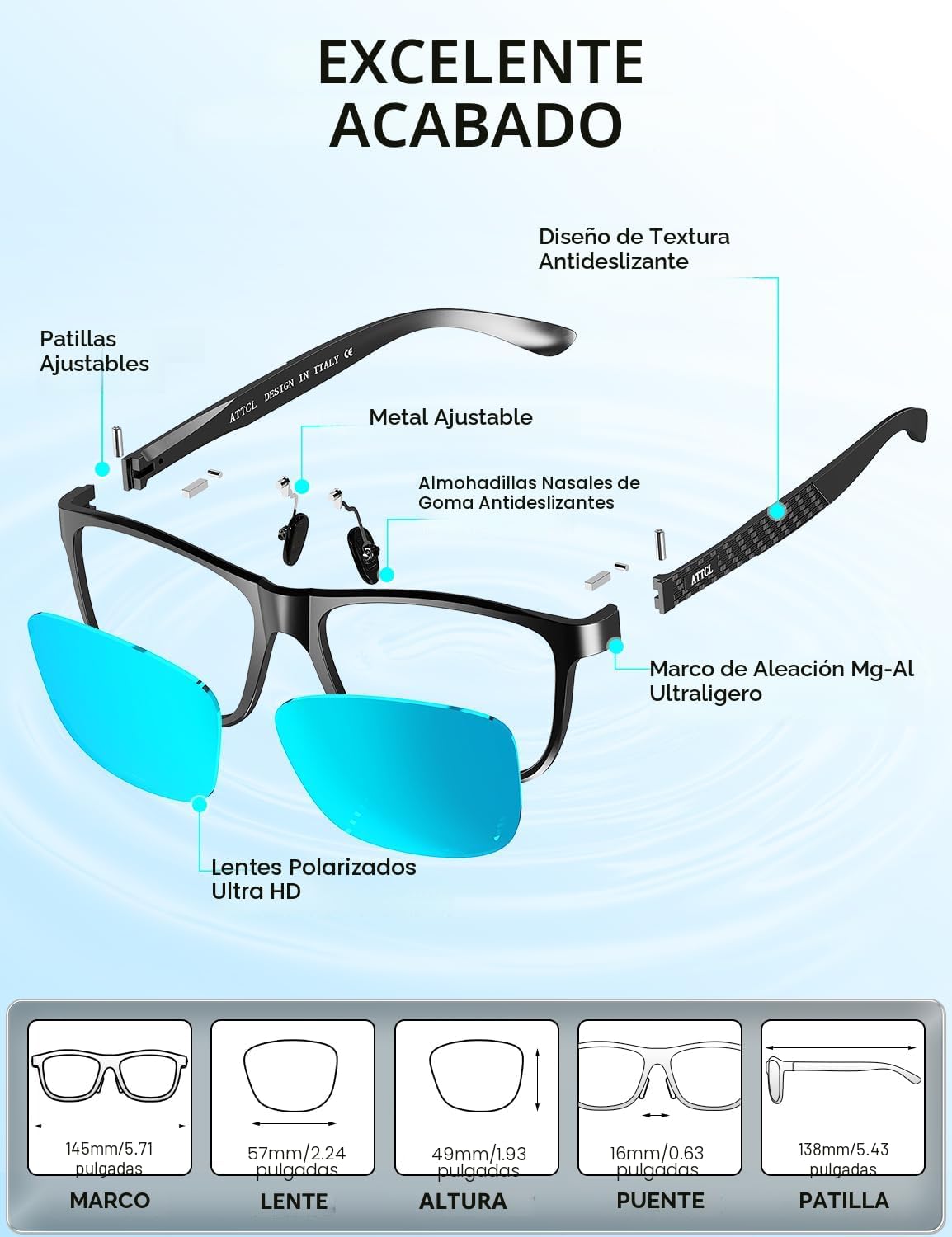 ATTCL Gafas de sol polarizadas para hombre Al-Mg Metal ultraligeras...