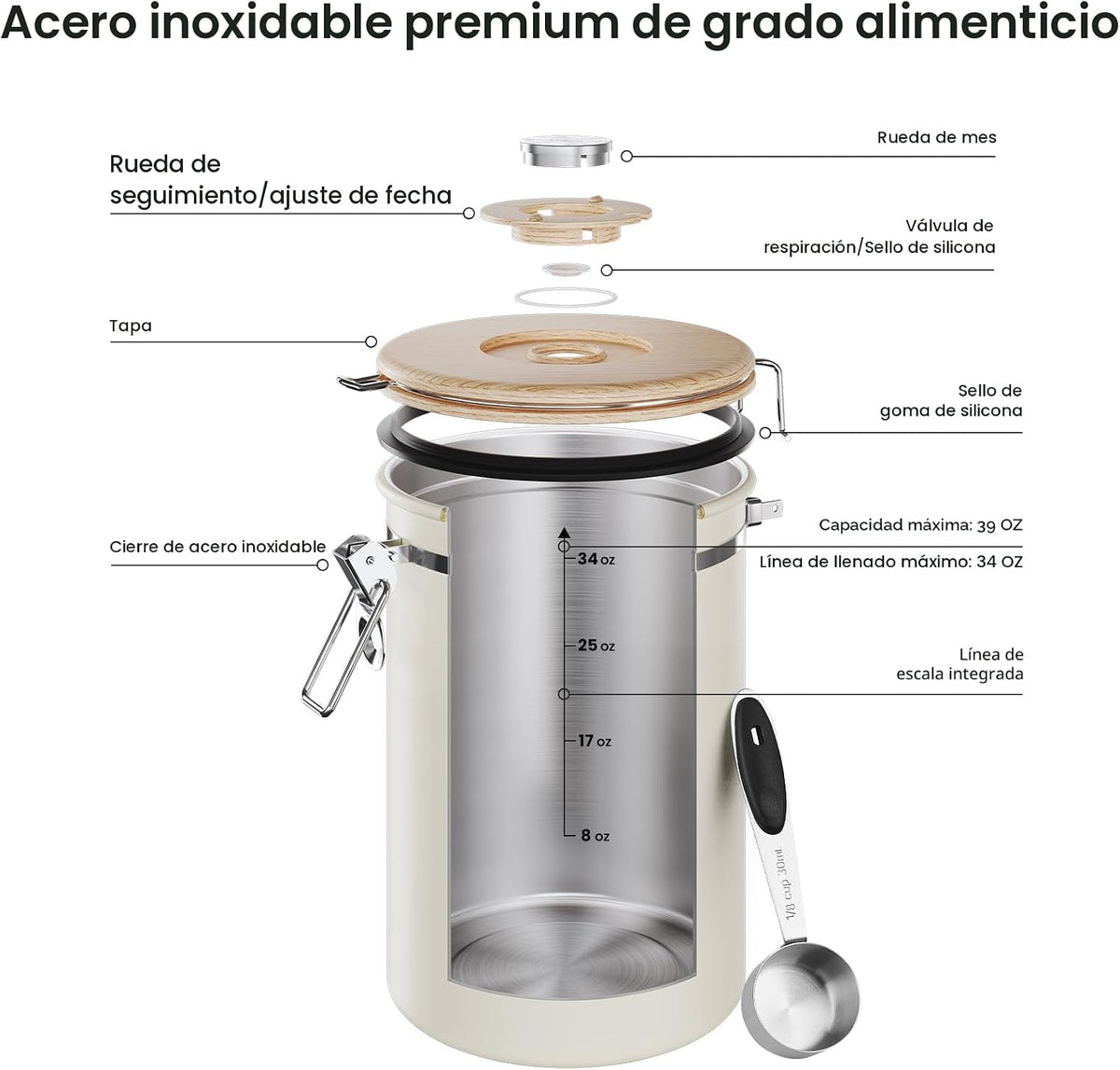 Veken Recipiente de café, 39 onzas, 2.2 libras, recipiente hermétic...