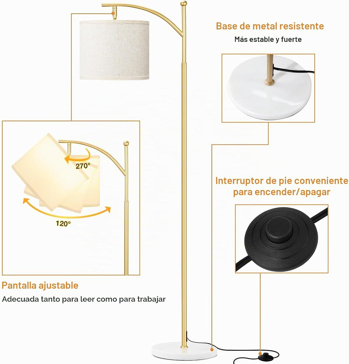 Ambimall Lámpara de pie de 60 pulgadas para sala de estar con 3 tem...