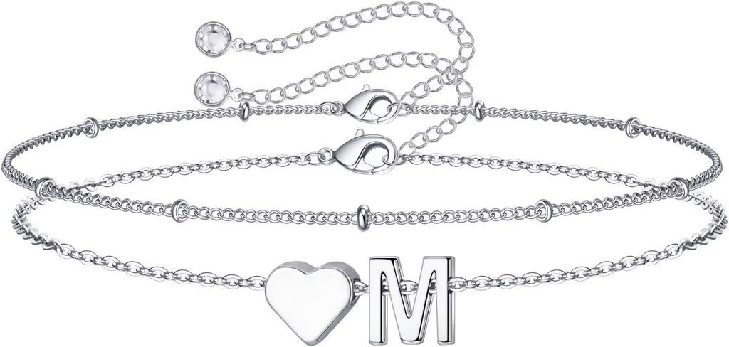 M MOOHAM Pulseras de oro con inicial de corazón para mujer, pulsera...