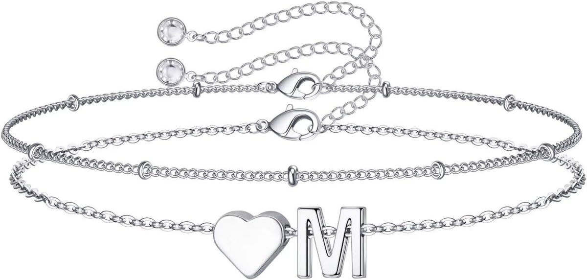 M MOOHAM Pulseras de oro con inicial de corazón para mujer, pulsera...