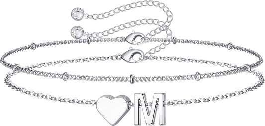 M MOOHAM Pulseras de oro con inicial de corazón para mujer, pulsera...