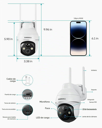 ZUMIMALL Cámaras de seguridad 2K inalámbricas para exteriores, cáma...