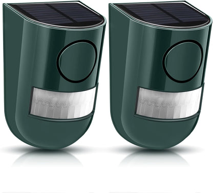 Qualirey Paquete de 2 alarmas solares con sensor de movimiento, luz...