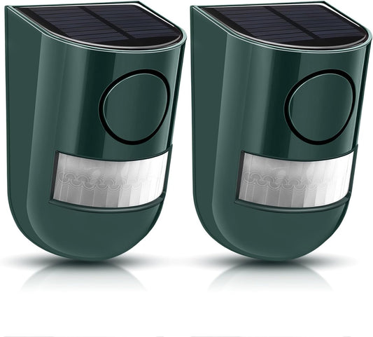 Qualirey Paquete de 2 alarmas solares con sensor de movimiento, luz...