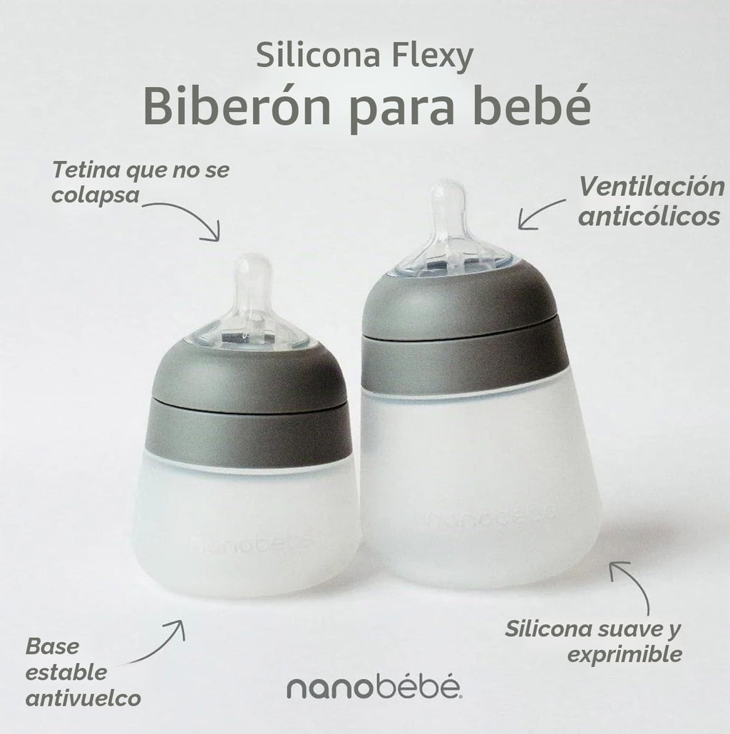 Nanobebe Biberón de silicona flexible, anticólicos, tacto natural,...