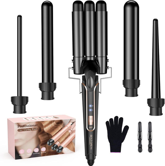 Waver - Varita rizadora BESTOPE PRO 5 en 1 con 3 barriles para muje...