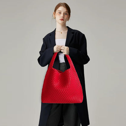 Bolso de mano de mujer con asa superior de cuero vegano tejido a ma...