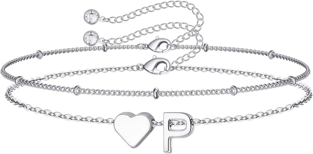 M MOOHAM Pulseras de oro con inicial de corazón para mujer, pulsera...