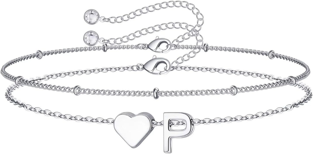 M MOOHAM Pulseras de oro con inicial de corazón para mujer, pulsera...