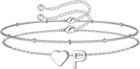 M MOOHAM Pulseras de oro con inicial de corazón para mujer, pulsera...