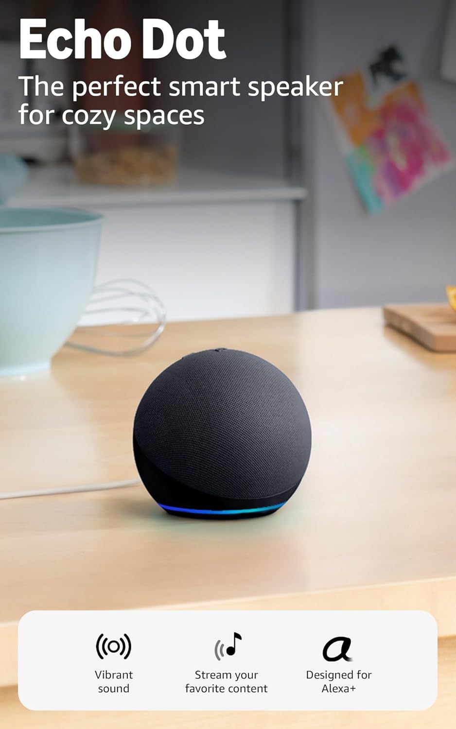 Amazon Echo Dot: parlante Alexa con sonido vibrante, ideal para dor...