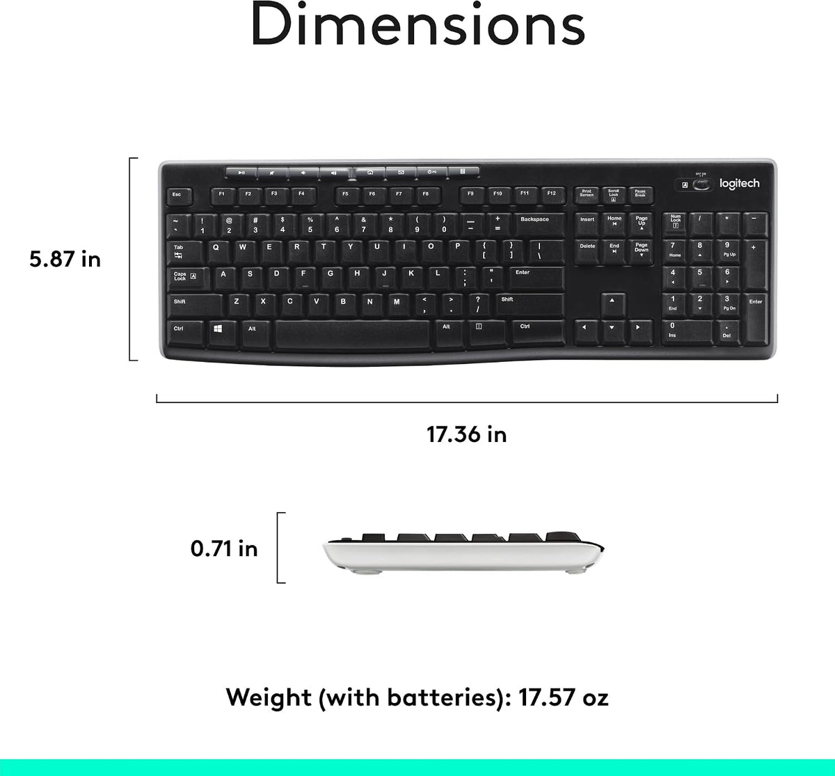 Teclado inalámbrico K270, receptor unificador USB, color negro, Neg...