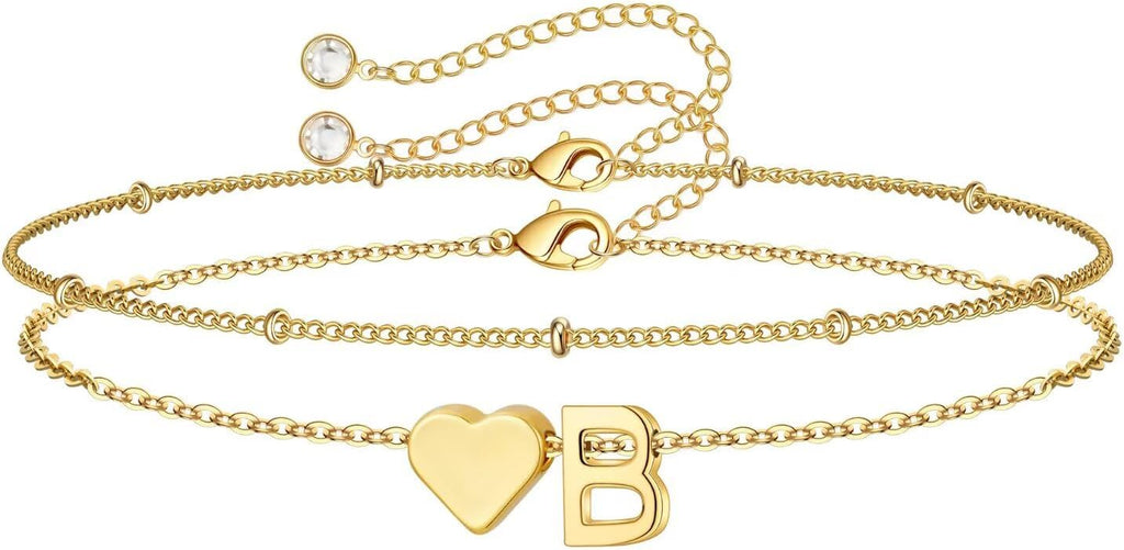 M MOOHAM Pulseras de oro con inicial de corazón para mujer, pulsera...