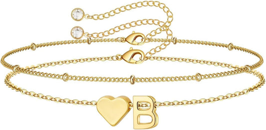M MOOHAM Pulseras de oro con inicial de corazón para mujer, pulsera...