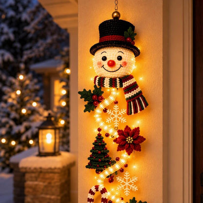 Colgante de puerta de Navidad con muñeco de nieve iluminado, cálido...