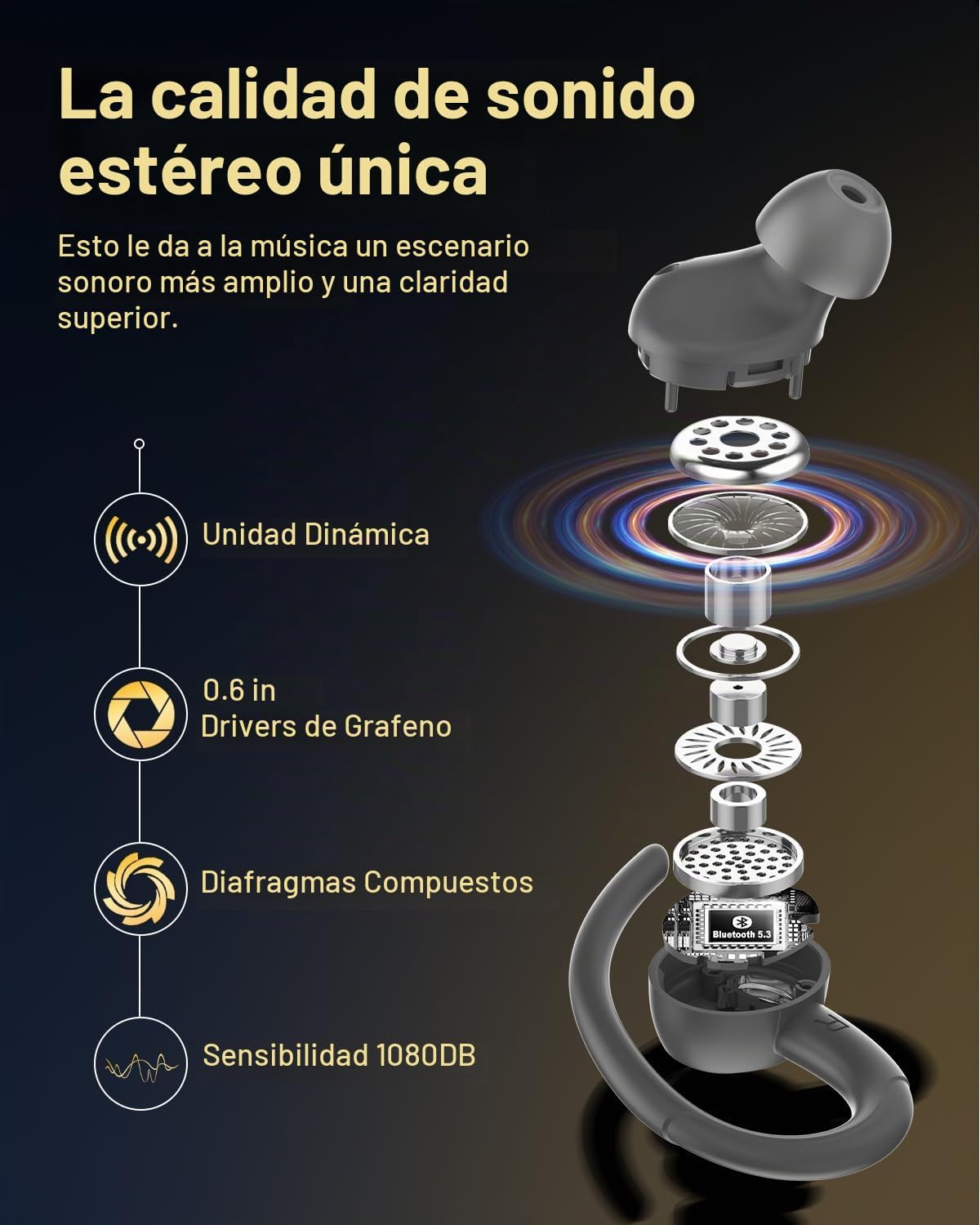 Auriculares inalámbricos, Bluetooth 5.4 Auriculares deportivos sobr...