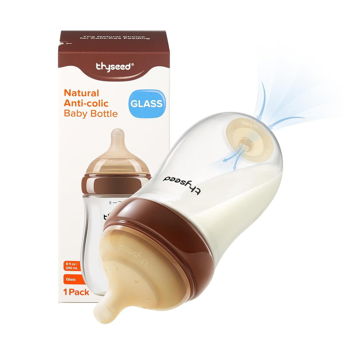 Thyseed Biberón de vidrio anticólico para bebés amamantados, alimen...