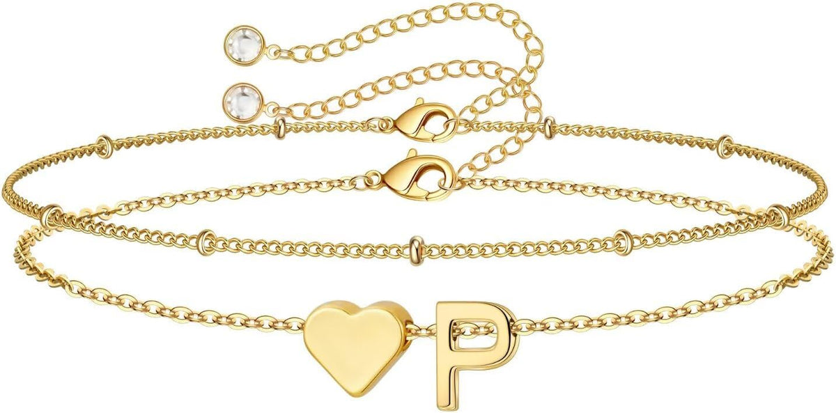 M MOOHAM Pulseras de oro con inicial de corazón para mujer, pulsera...
