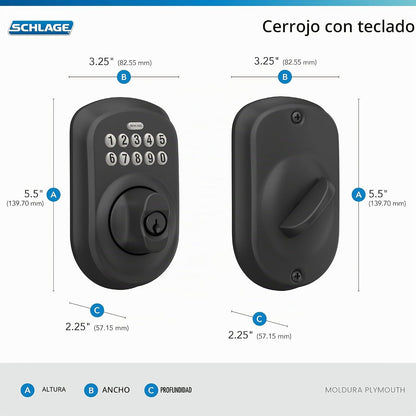 Schlage Cerradura de cerrojo de teclado electrónico, borde Plymouth...