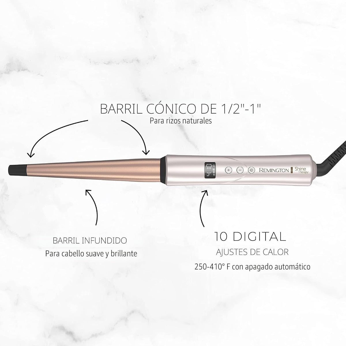 Remington Shine Therapy - Varita rizadora cónica con infusión de ac...