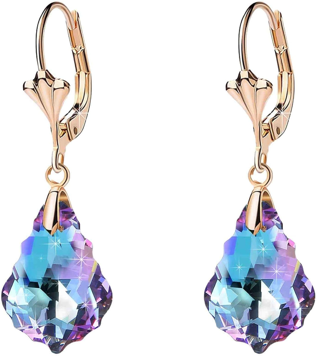 Aretes de cristal austriaco barroco con cierre de palanca para muje...