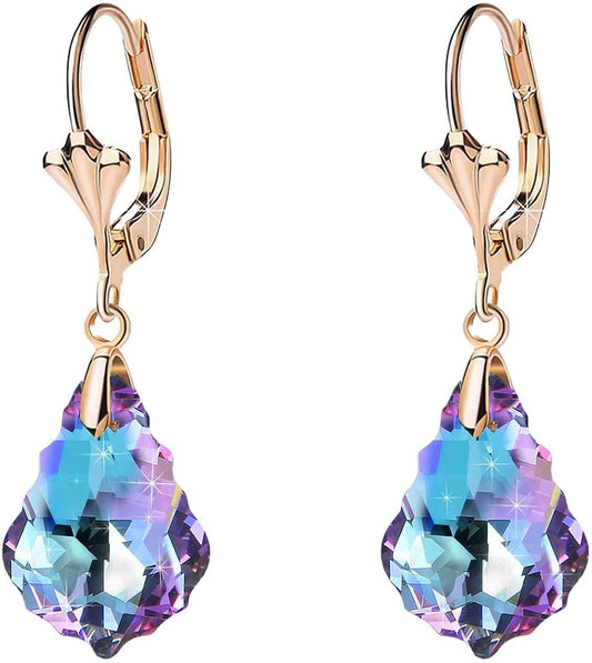 Aretes de cristal austriaco barroco con cierre de palanca para muje...