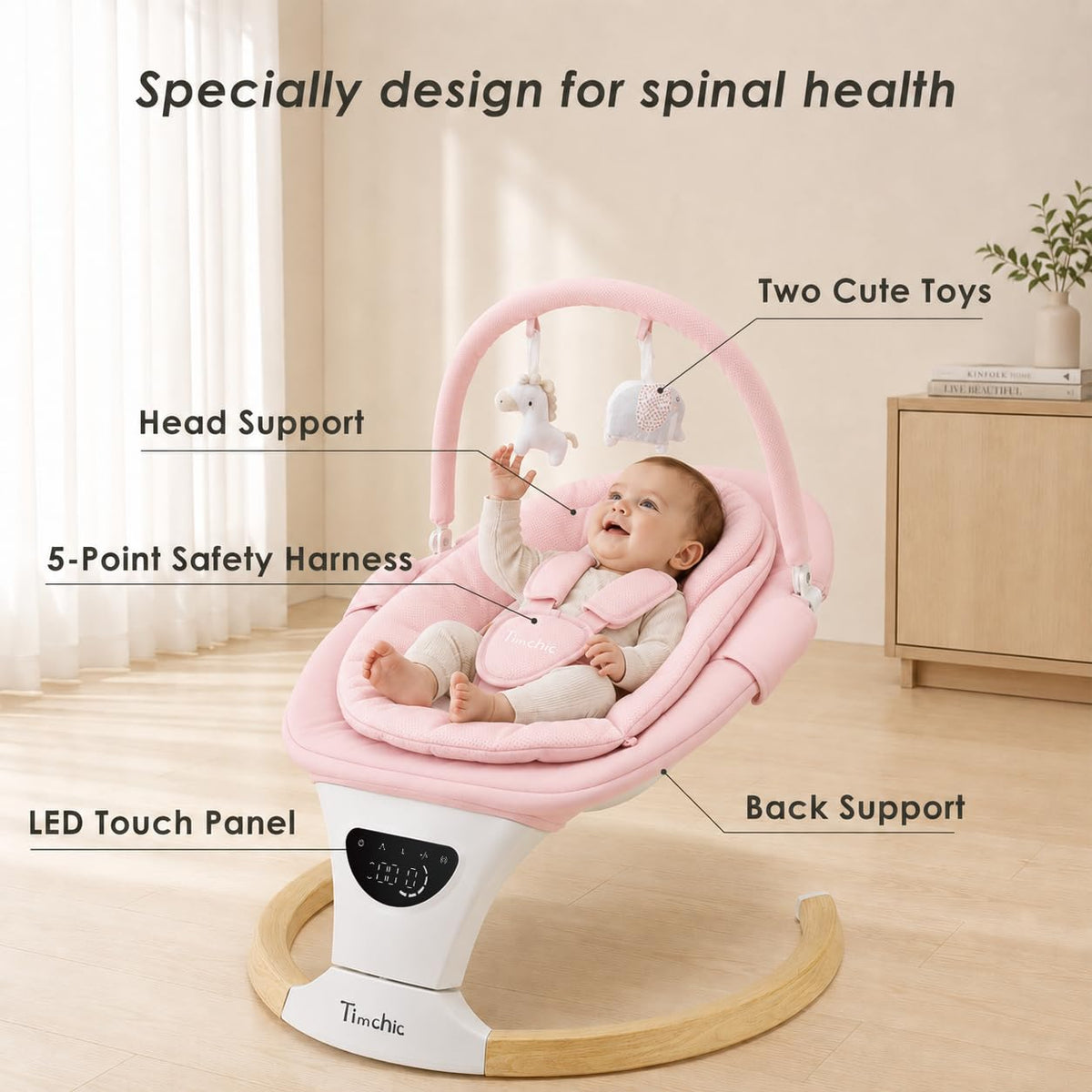 TimChic - Columpio para bebé con balanceo automático, 5 movimientos...